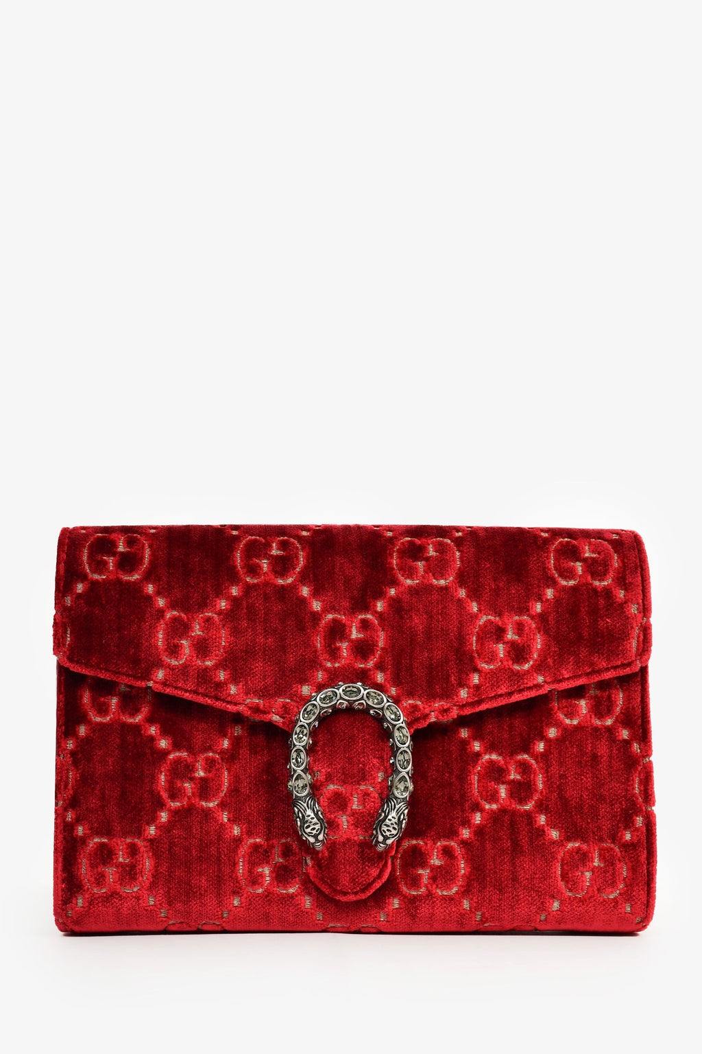 Gucci Red Velvet GG Supreme Monogram Small Dionysus Chain Shoulder Bag
