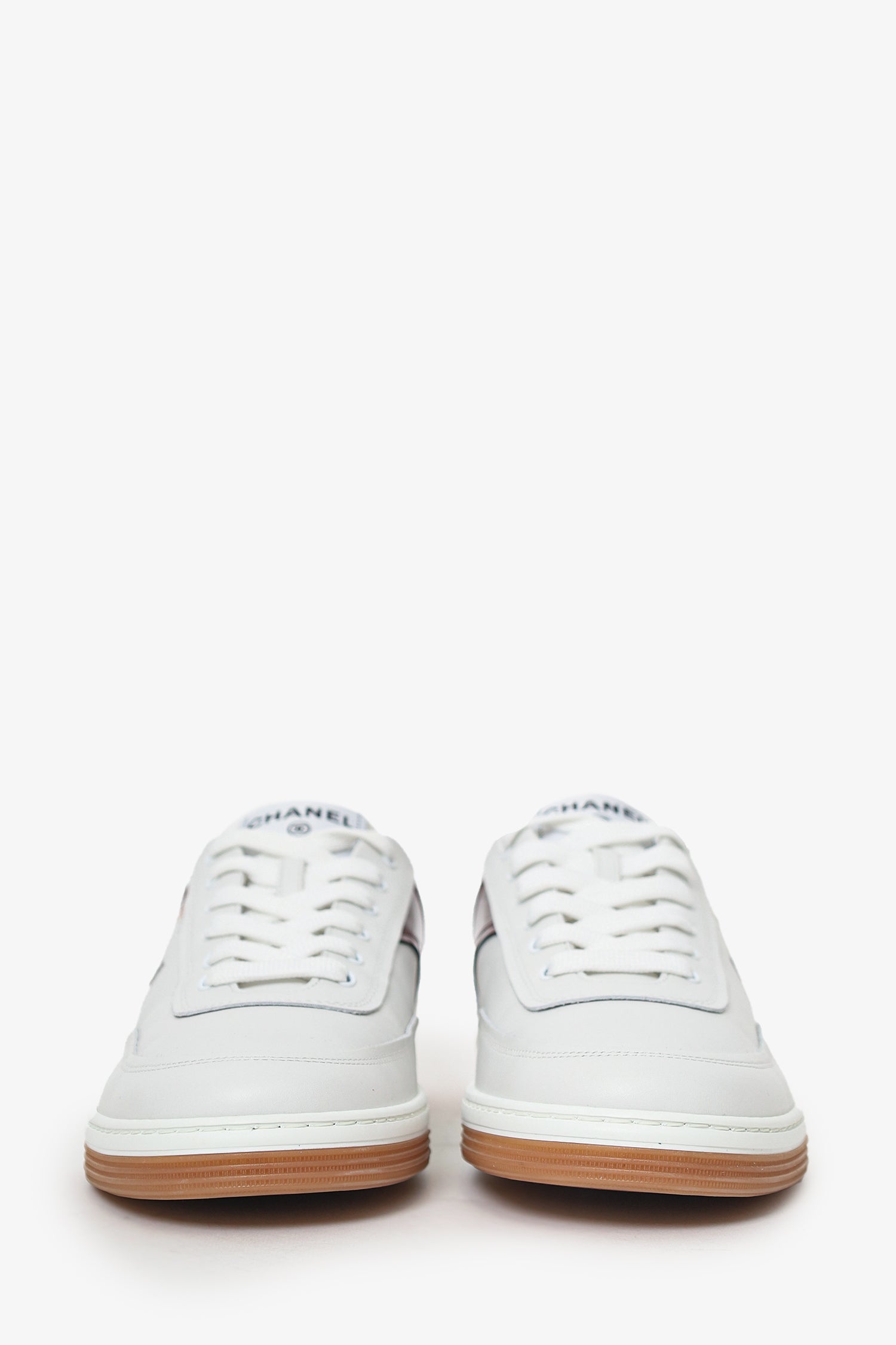 Pre-Loved Chanel™ White/Burgundy Interlocking CC Logo Sneakers Size 39