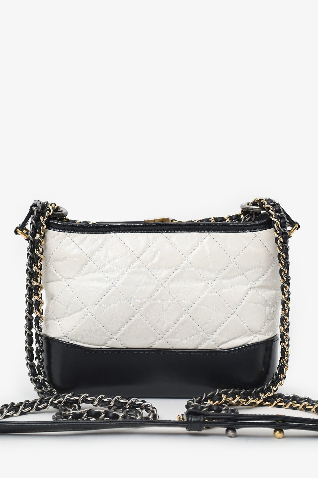 Pre-Loved Chanel™ 2016-2017 Black/White Lambskin Leather Small Gabrielle Bag