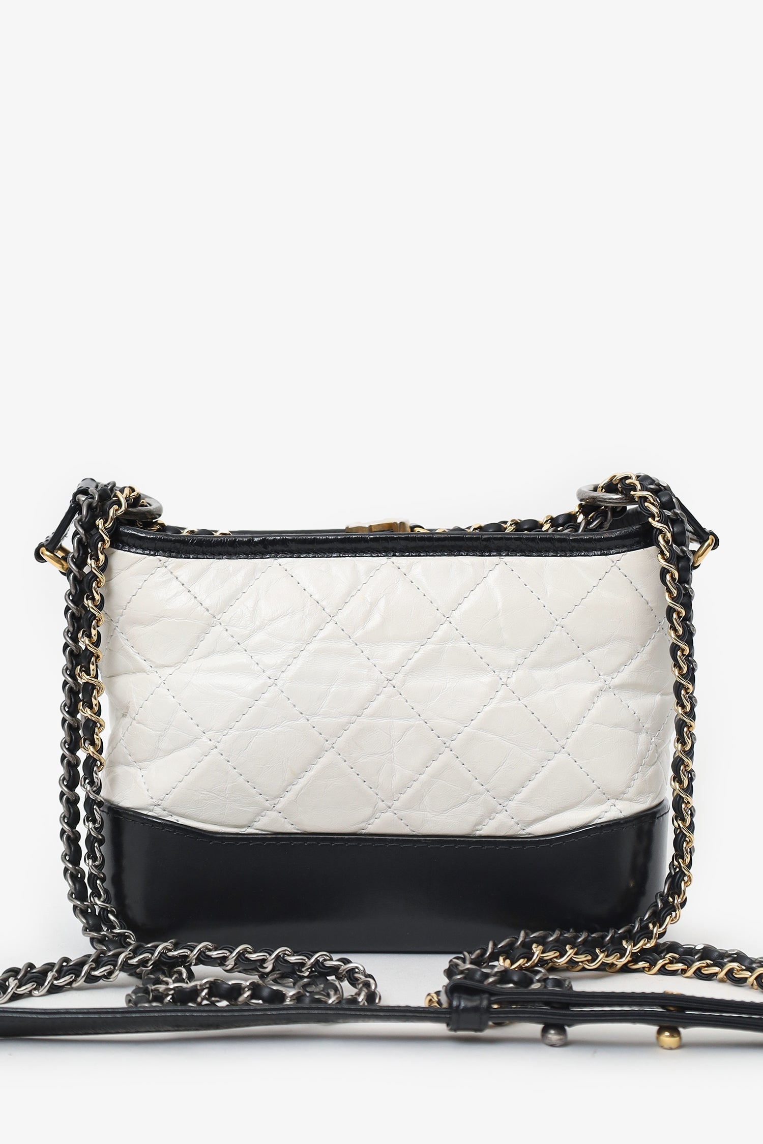 Pre-Loved Chanel™ 2016-2017 Black/White Lambskin Leather Small Gabrielle Bag