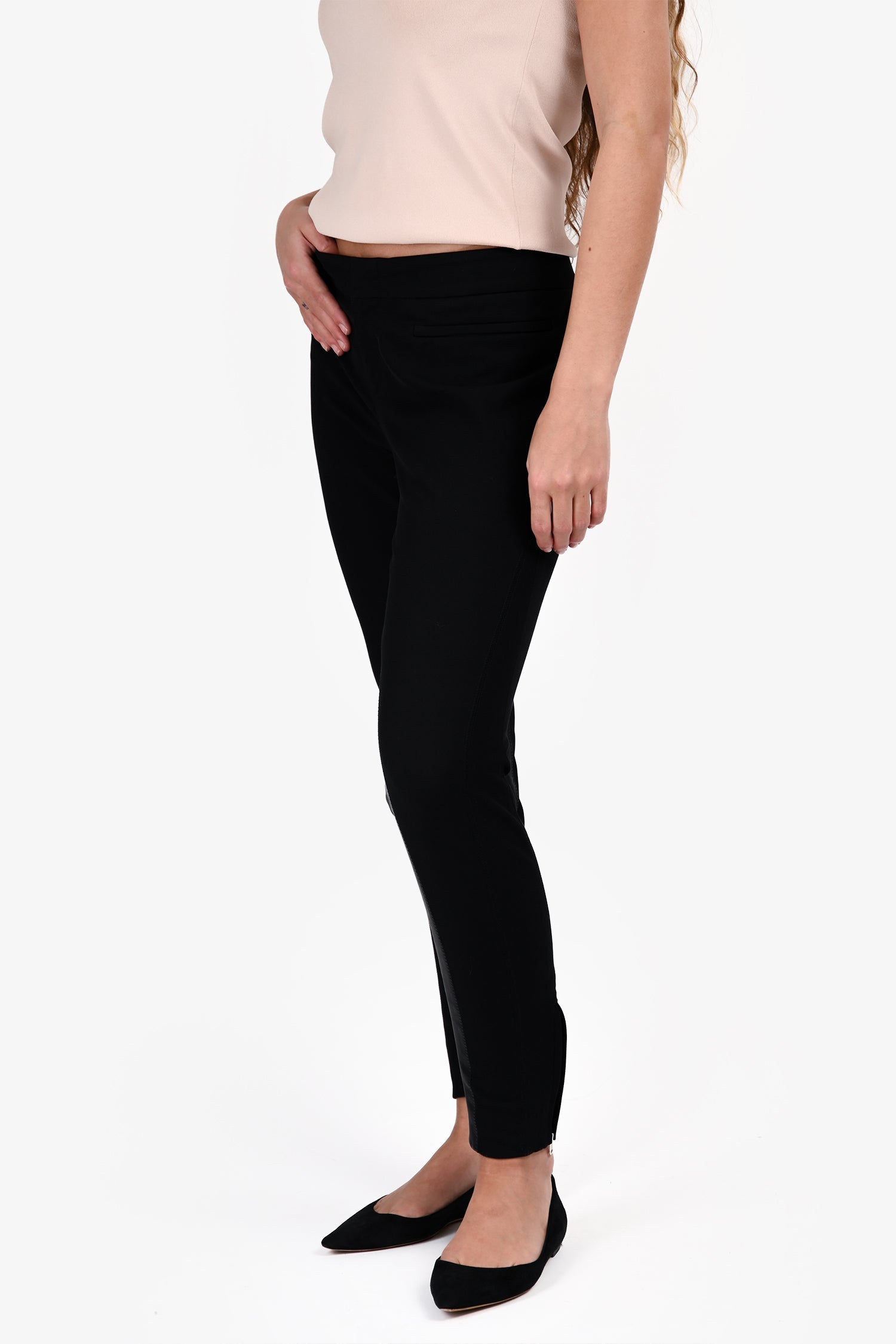 Gucci Black Cotton/Leather Fitted Zippered Cuff Pants Size 44