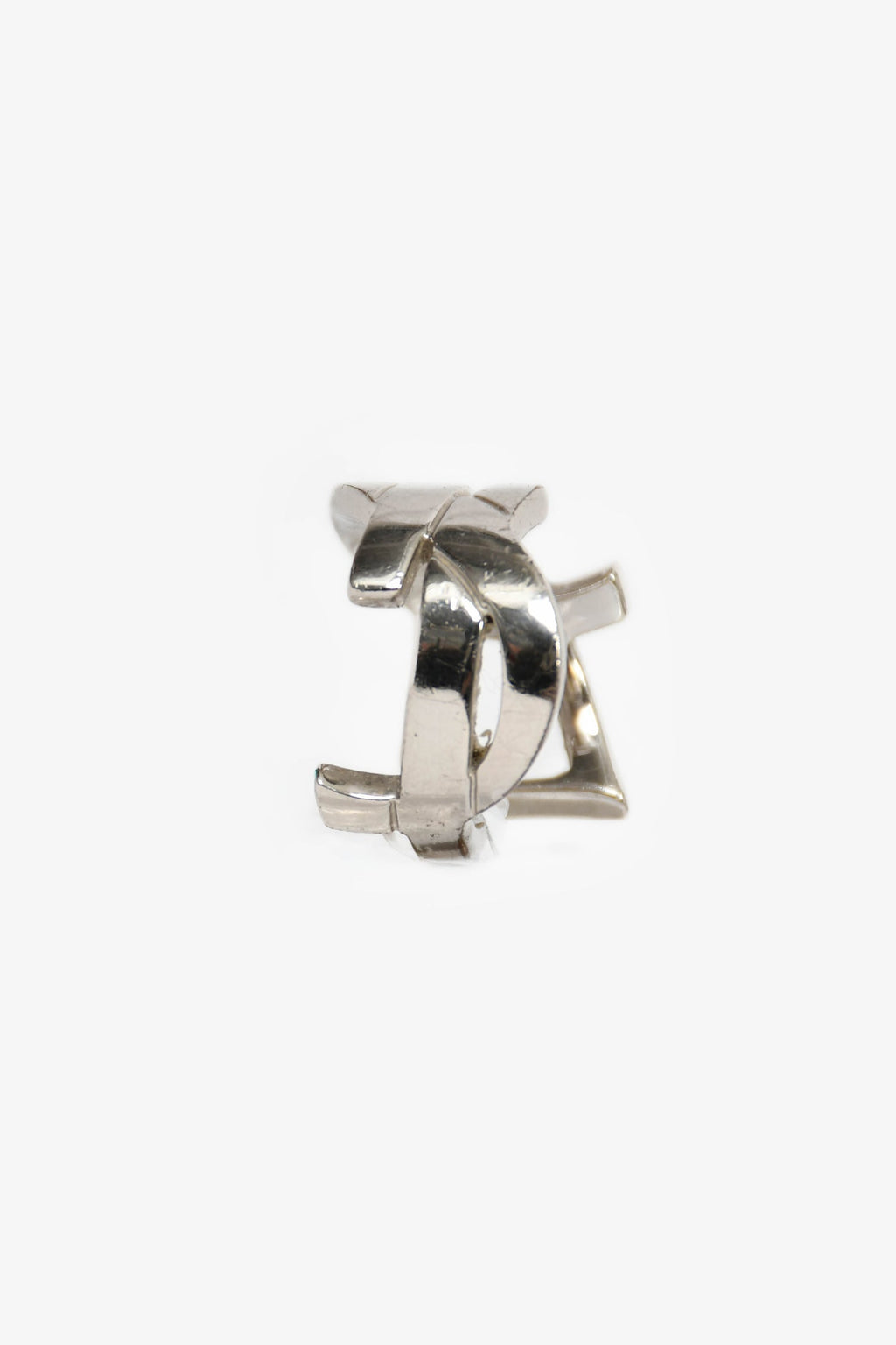 Saint Laurent Silver Tone Logo Monogram Ring Size 6