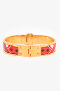 Hermès Red Eperon D'or Bandana Rouge Enamel Gold Plated Hinged Bracelet Size S
