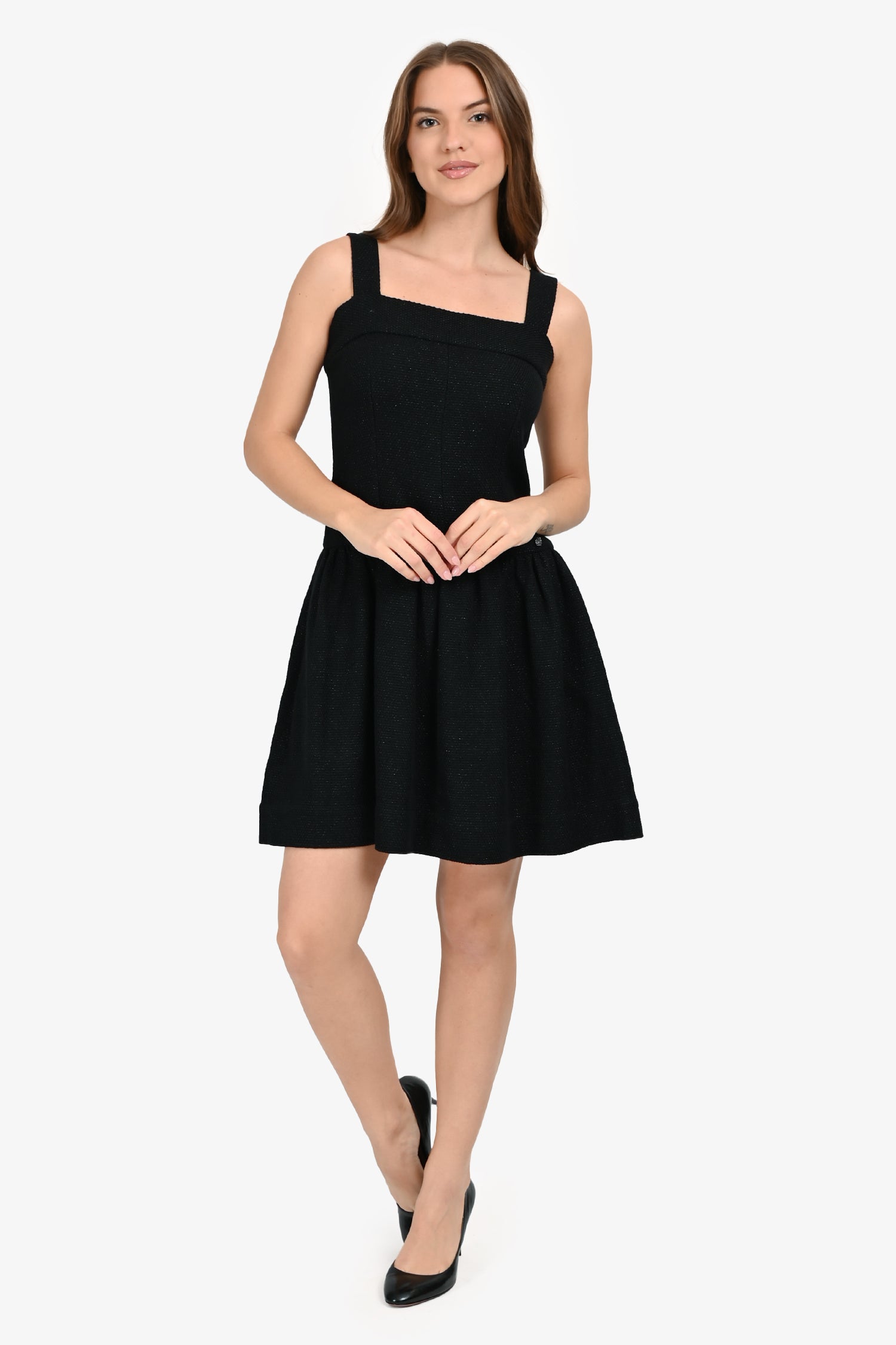 Pre-Loved Chanel™ Sparkly Black Wool/Cotton Sleeveless Dress Size 36