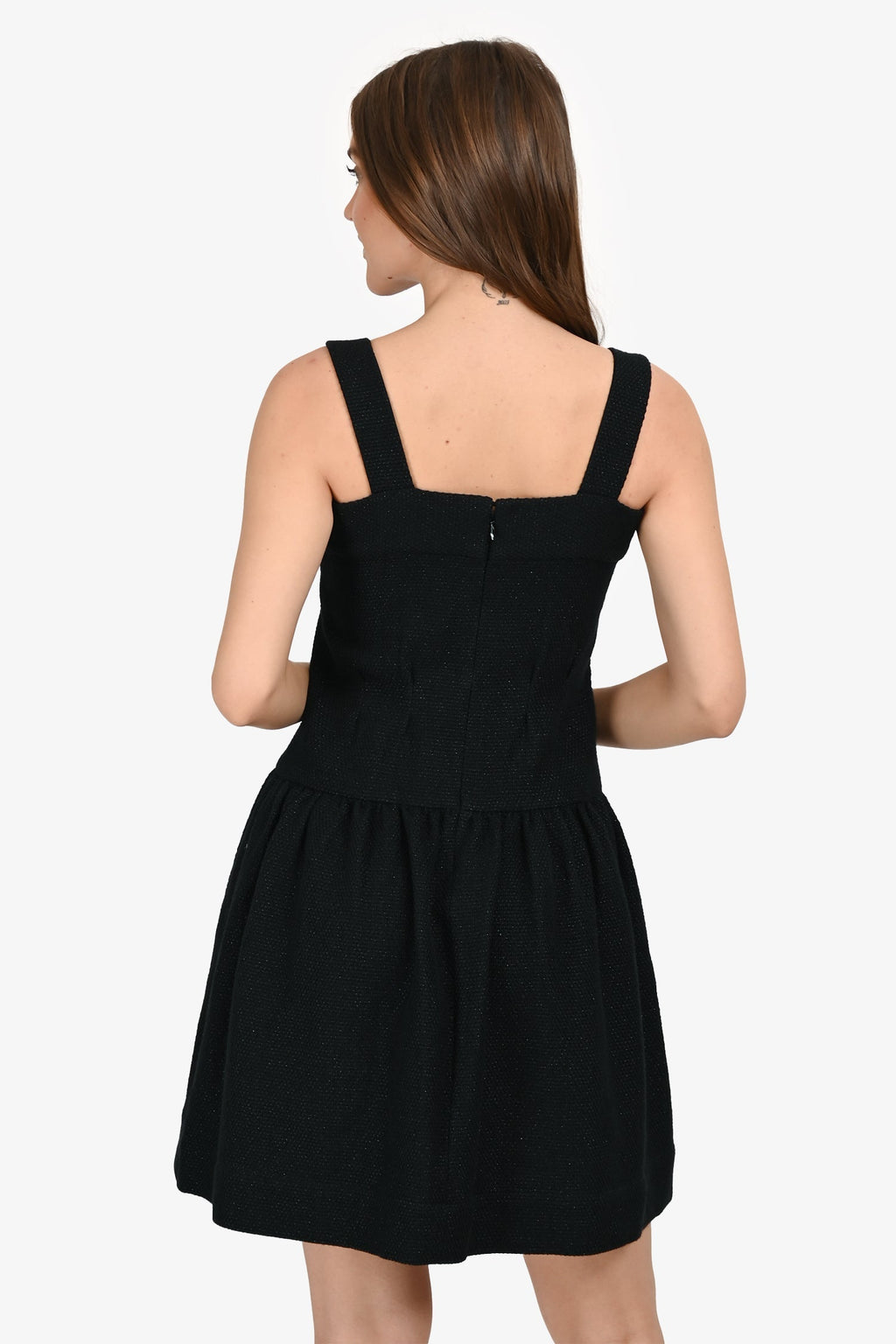 Pre-Loved Chanel™ Sparkly Black Wool/Cotton Sleeveless Dress Size 36