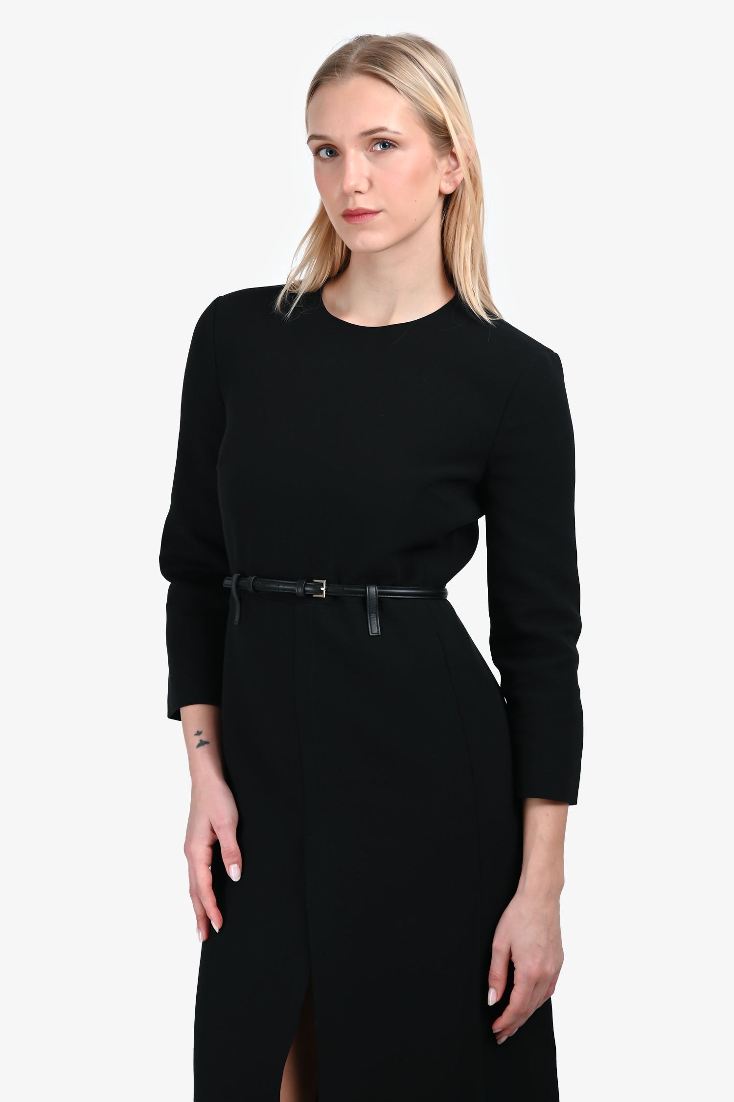 Gucci 25SS Black Cotton Crêpe Dress with Horsebit Belt Size 42