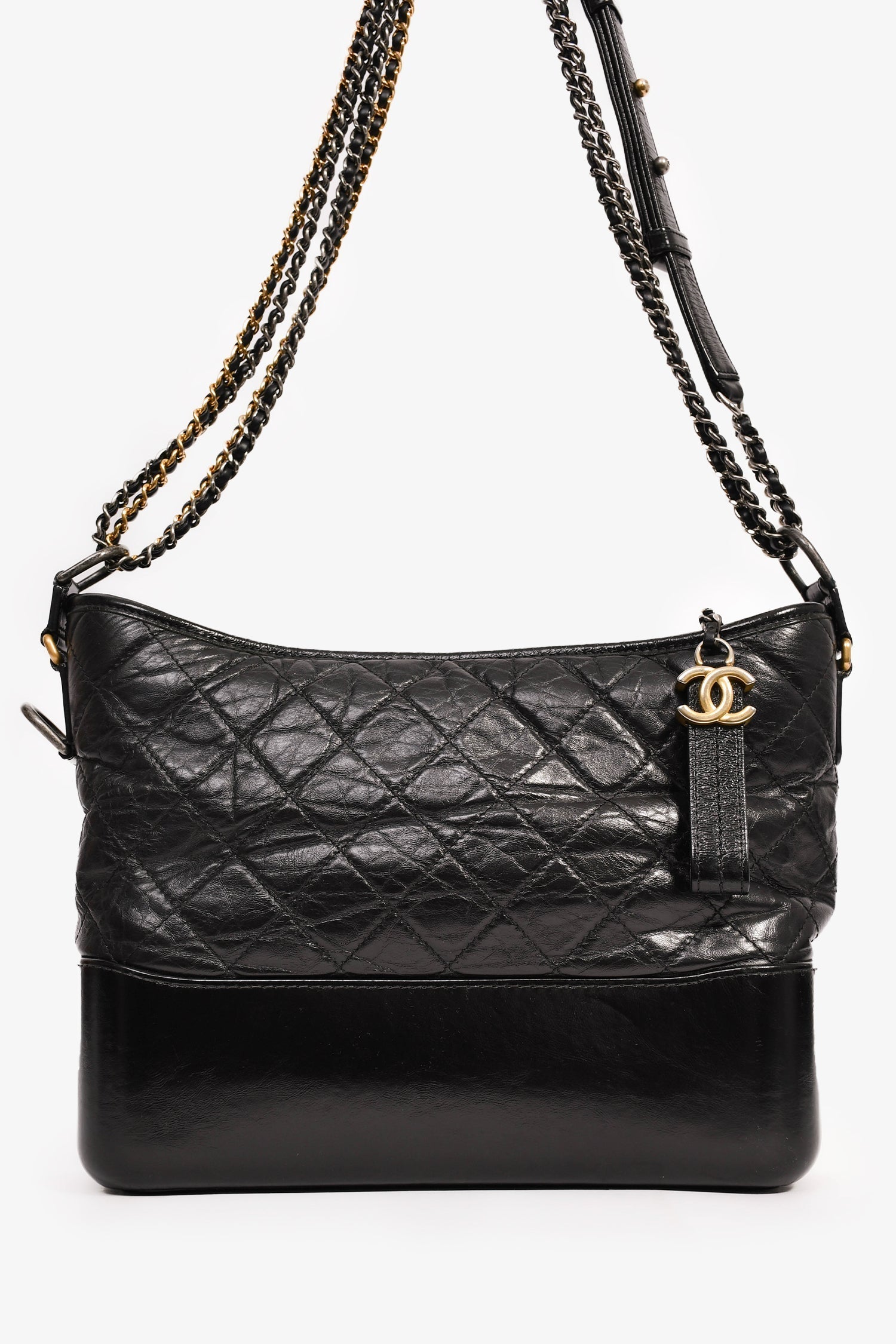 Pre-Loved Chanel™ 2017/18 Black Aged Calfskin Medium Gabrielle Hobo