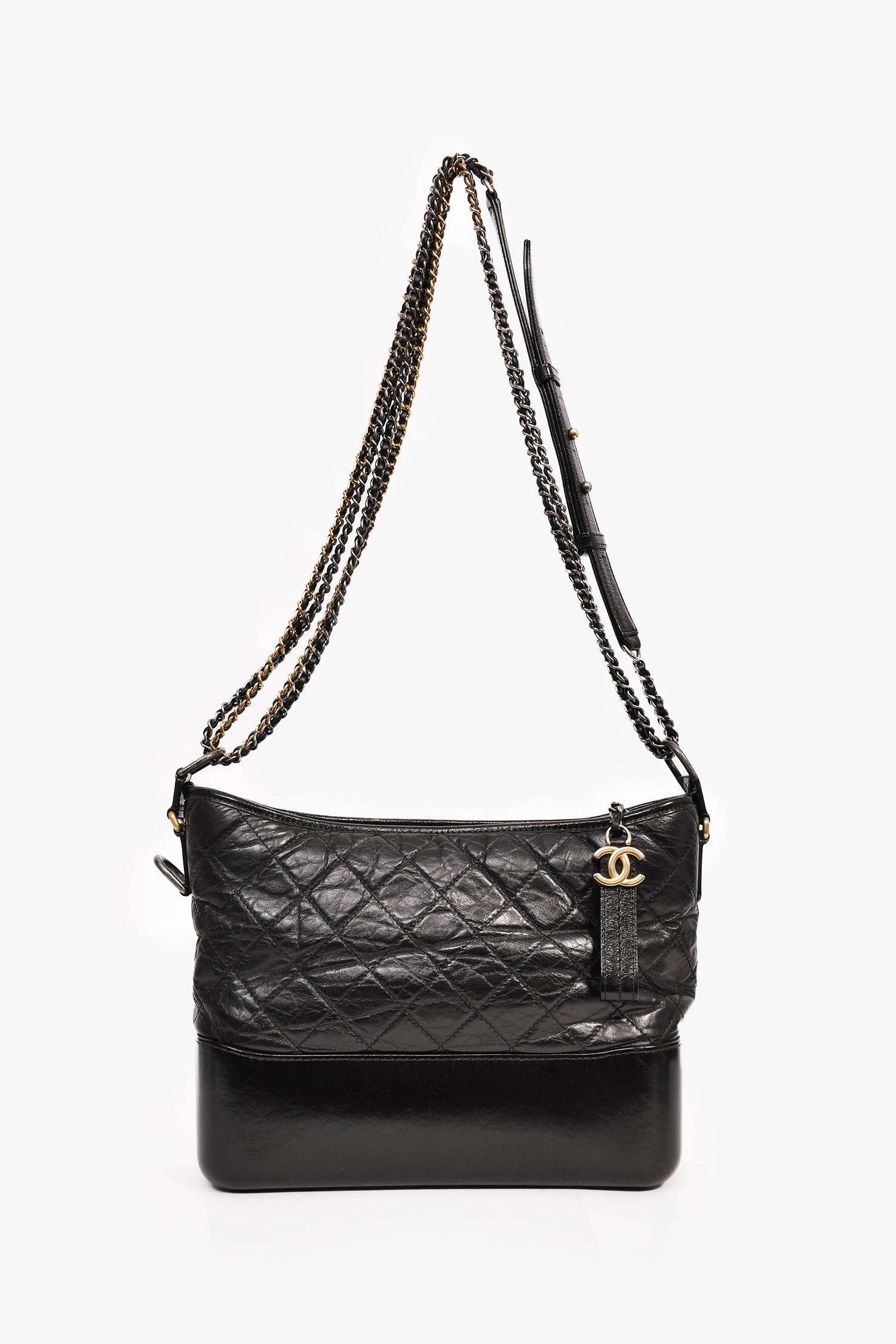 Pre-Loved Chanel™ 2017/18 Black Aged Calfskin Medium Gabrielle Hobo