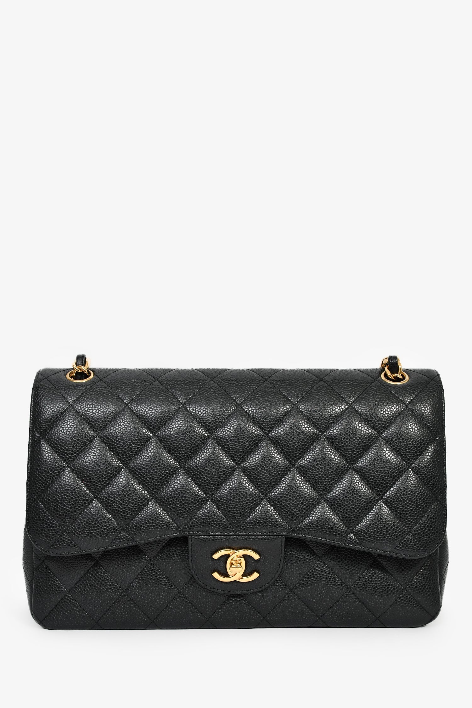 Pre-Loved Chanel™ 2021 Black Caviar Leather Jumbo Double Flap Bag GHW