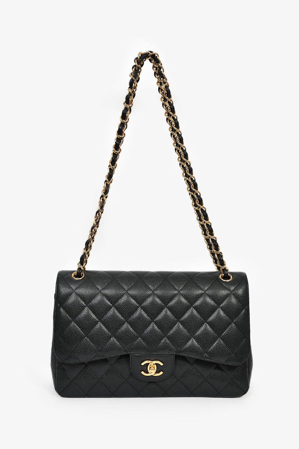 Pre-Loved Chanel™ 2021 Black Caviar Leather Jumbo Double Flap Bag GHW