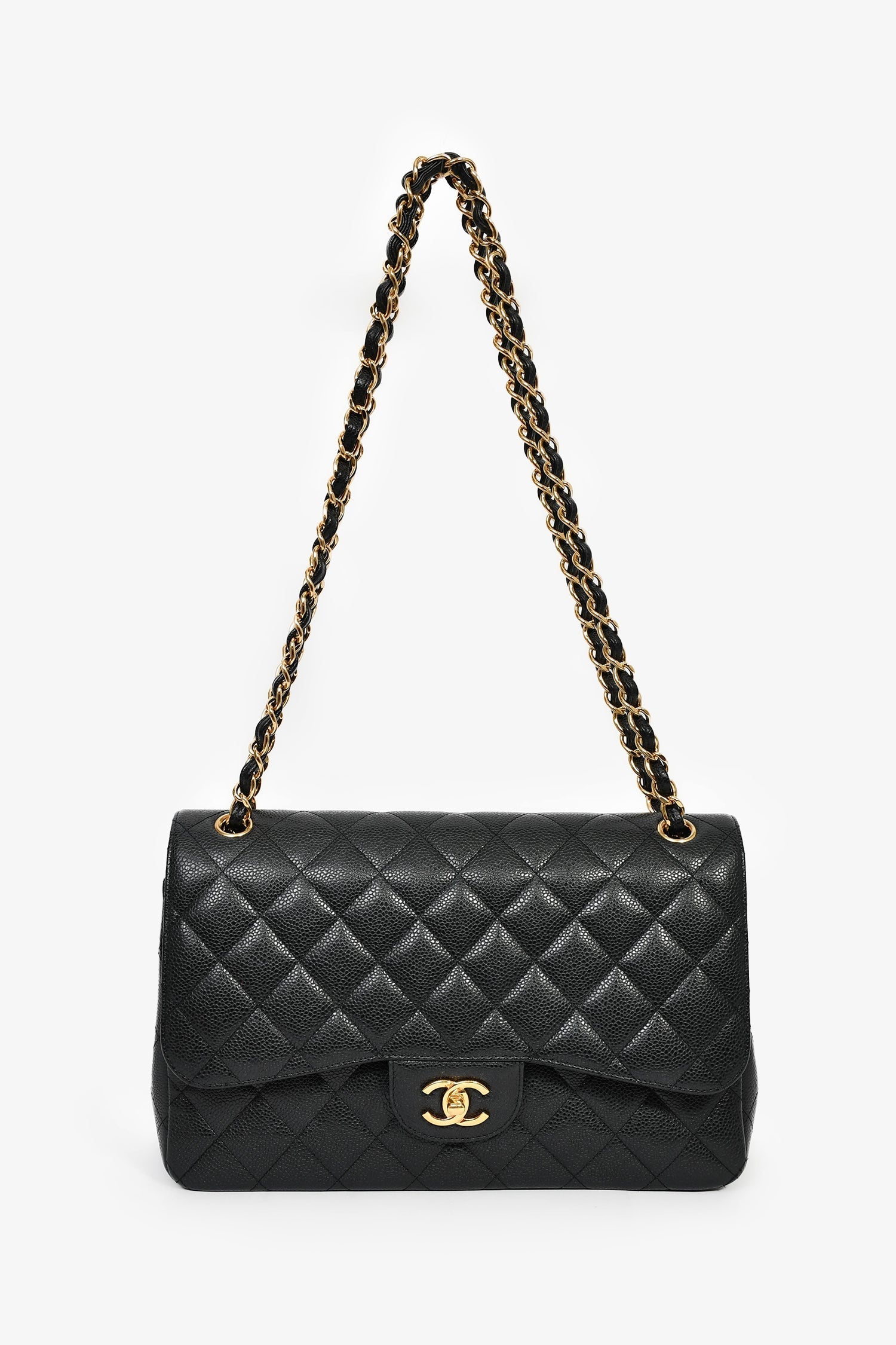Pre-Loved Chanel™ 2021 Black Caviar Leather Jumbo Double Flap Bag GHW