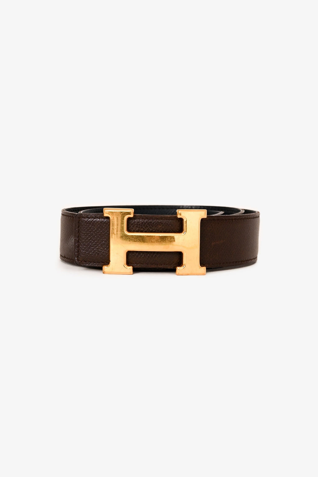 Hermès Brown/Black Reversible Gold H Belt Size 70