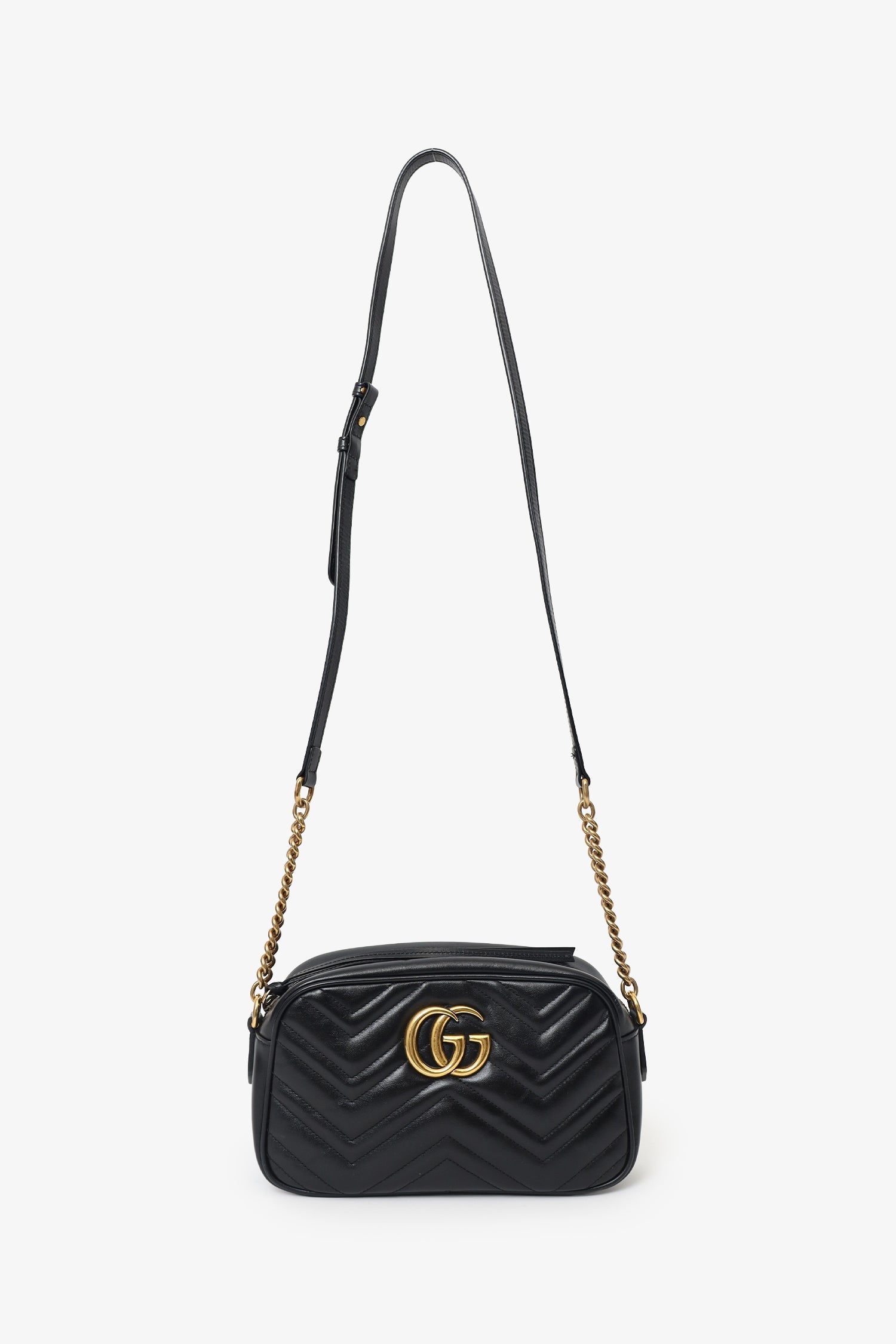 Gucci Black Leather Marmont Matelasse Camera Bag