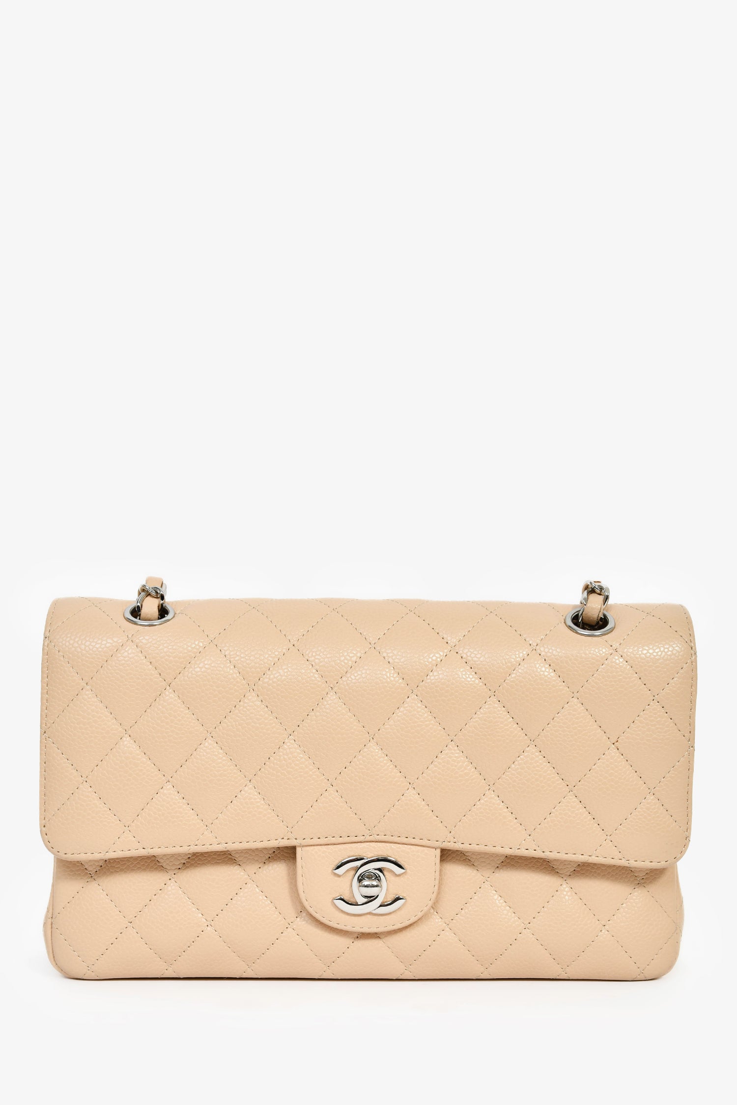 Pre-Loved Chanel™ 2011 Beige Caviar Leather Medium Double Flap Shoulder Bag