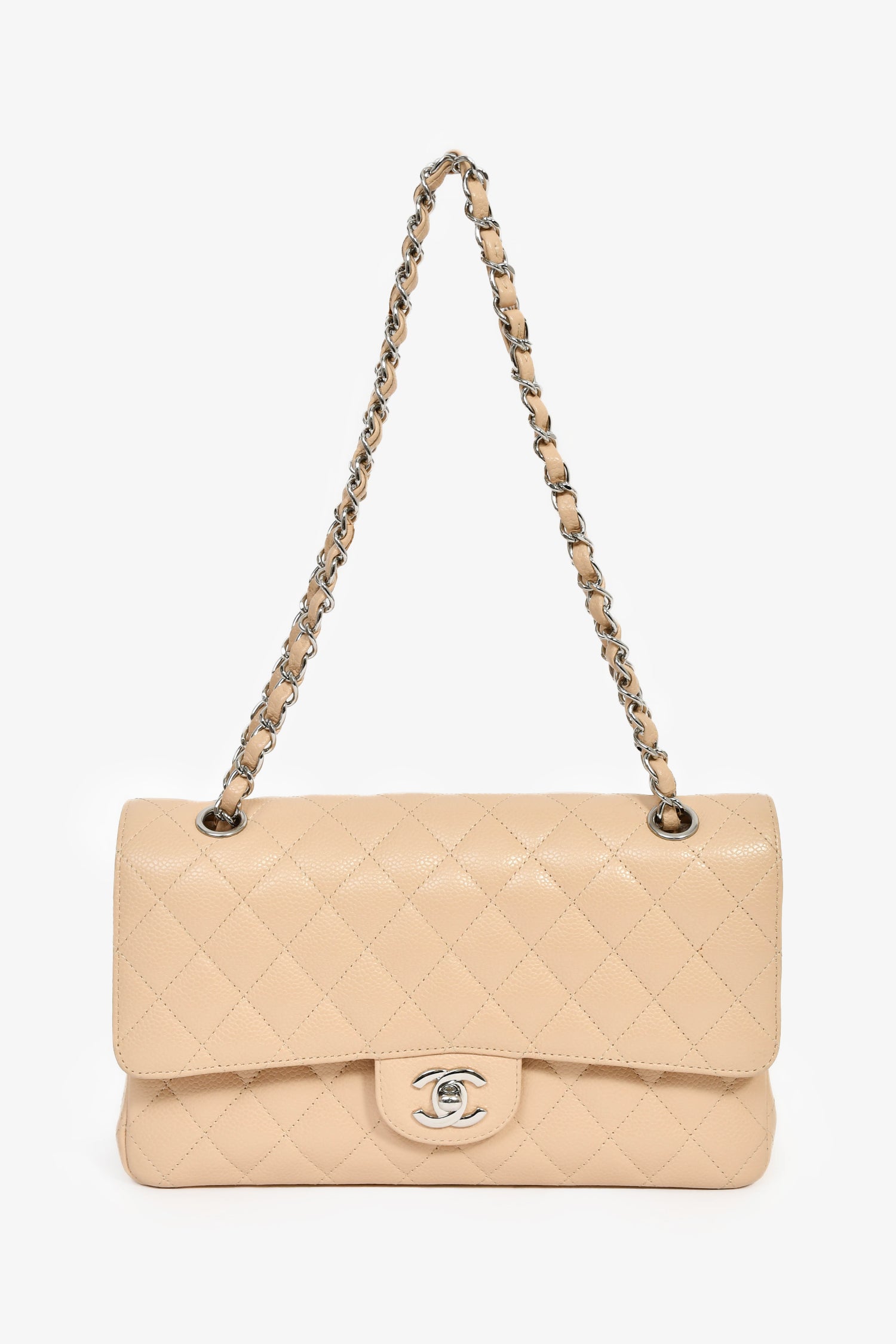 Pre-Loved Chanel™ 2011 Beige Caviar Leather Medium Double Flap Shoulder Bag