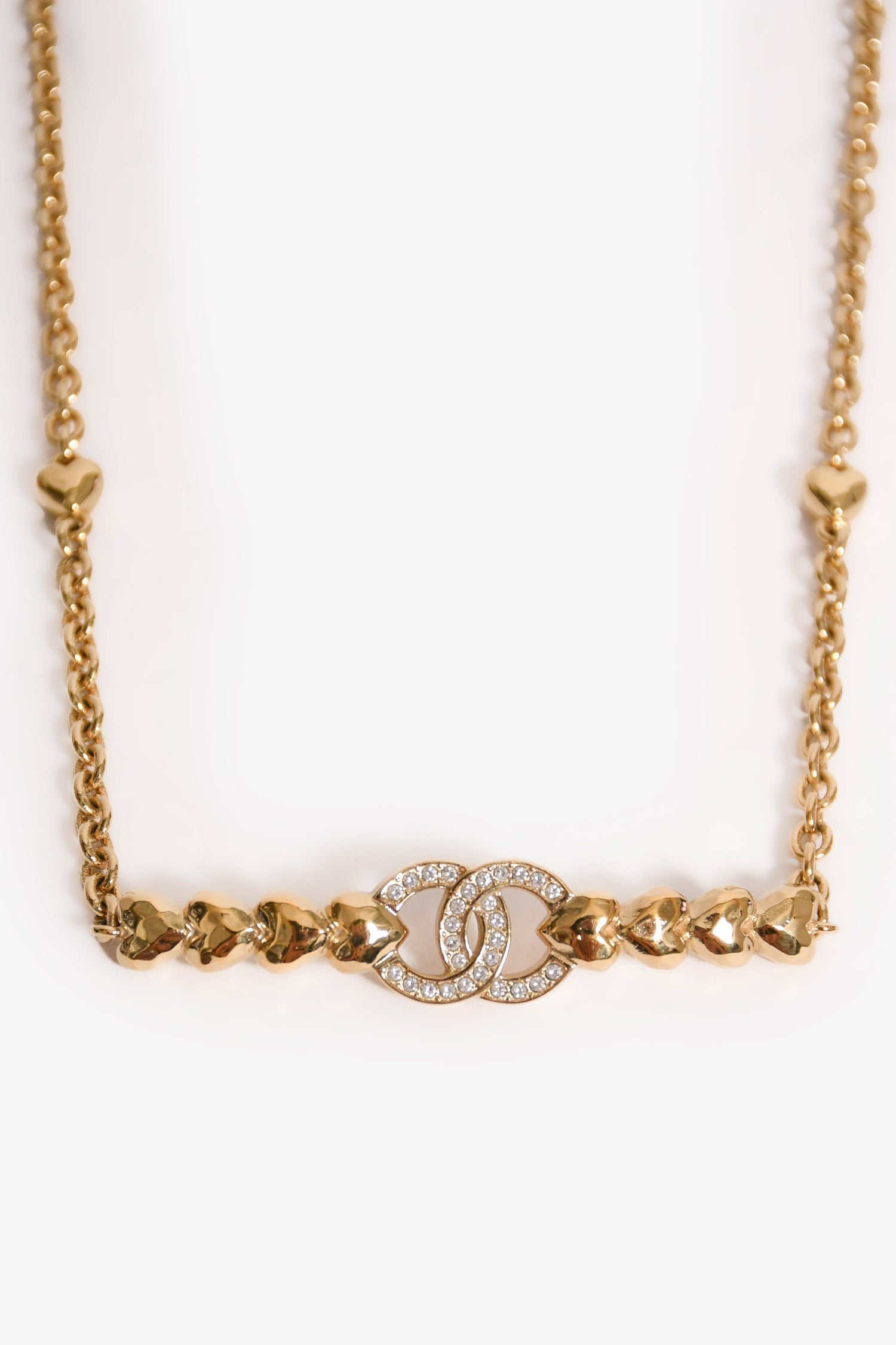 Pre-Loved Chanel™ 2023 Gold Tone Crystal CC Heart Long Chain Belt