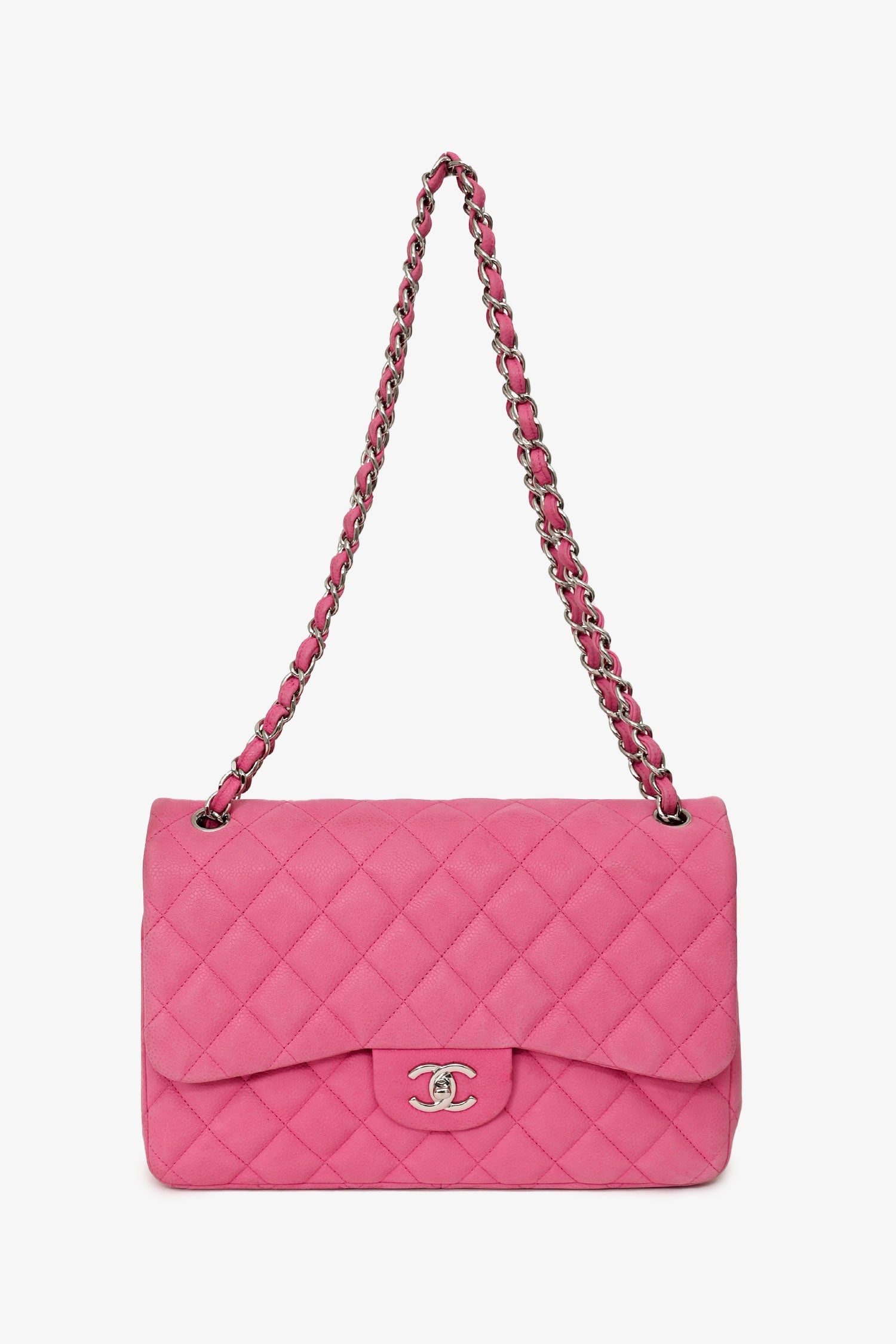 Pre-Loved Chanel™ 2013/14 Pink Caviar Jumbo Double Flap SHW