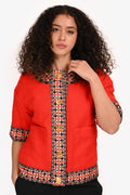 Gucci Red Wool Pattern Trim Short Sleeve Tweed Jacket Size 40 IT