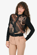 Hermès Black/Orange Silk "Eperon d'Or Bandana" Zip Up Twillaine igan Size 36
