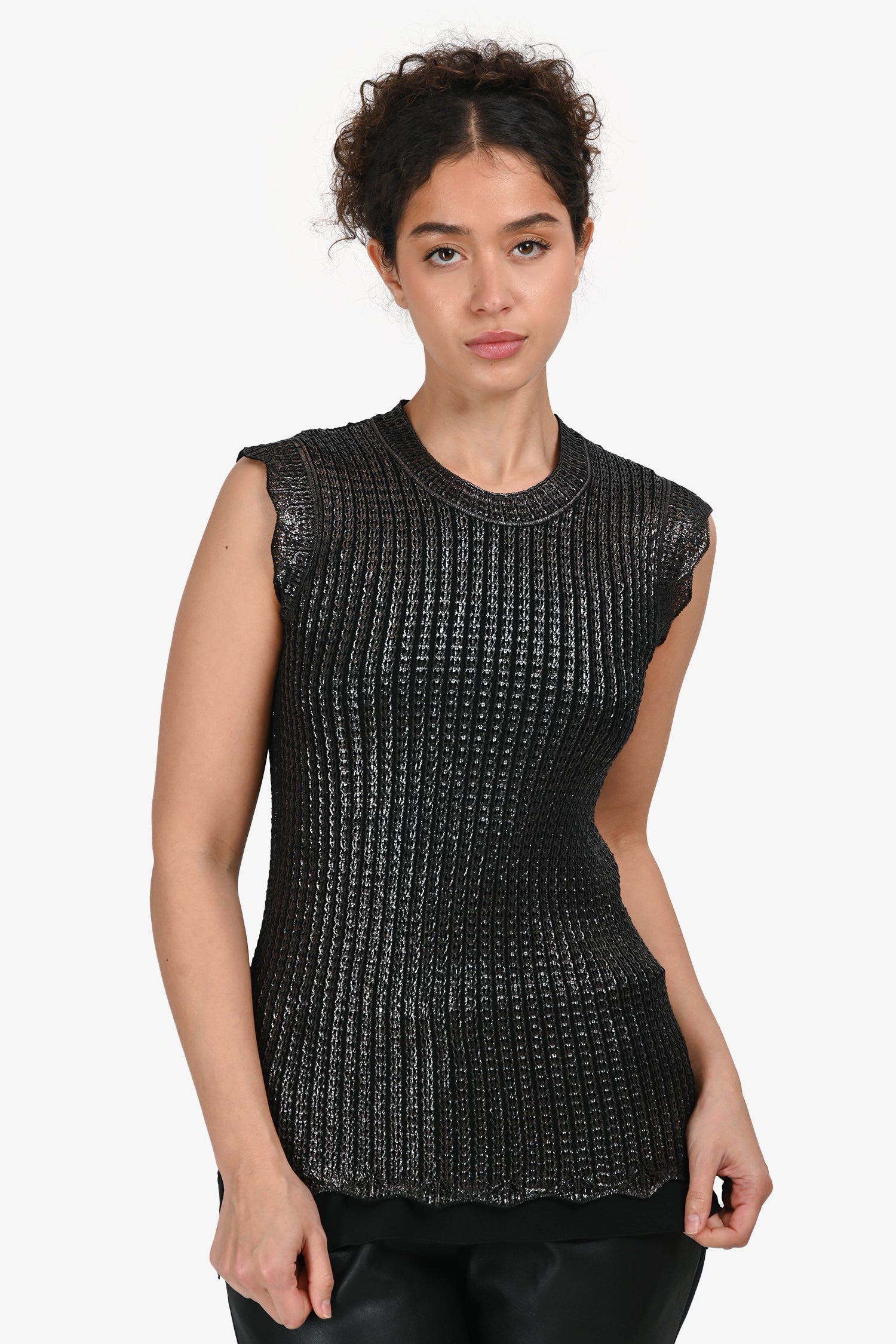 Louis Vuitton Bronze/Black Metallic Top Size M