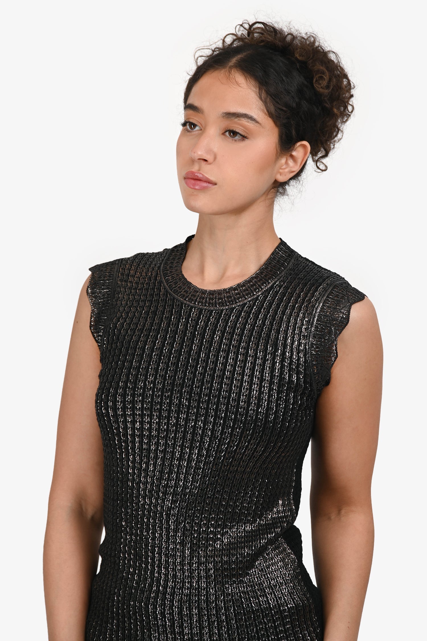 Louis Vuitton Bronze/Black Metallic Top Size M