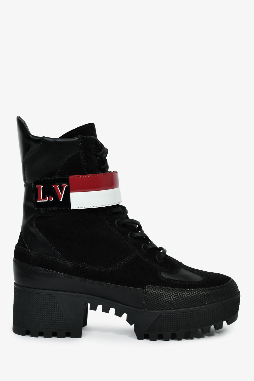 Louis Vuitton Blue/Black Leather Monogram Laureate Boots Size 38