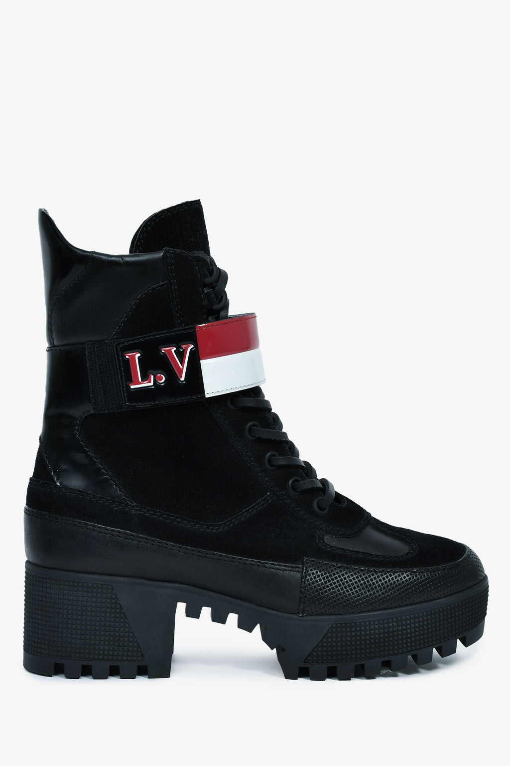 Louis Vuitton Black Suede Striped Combat 'Laureate' Boots Size 36