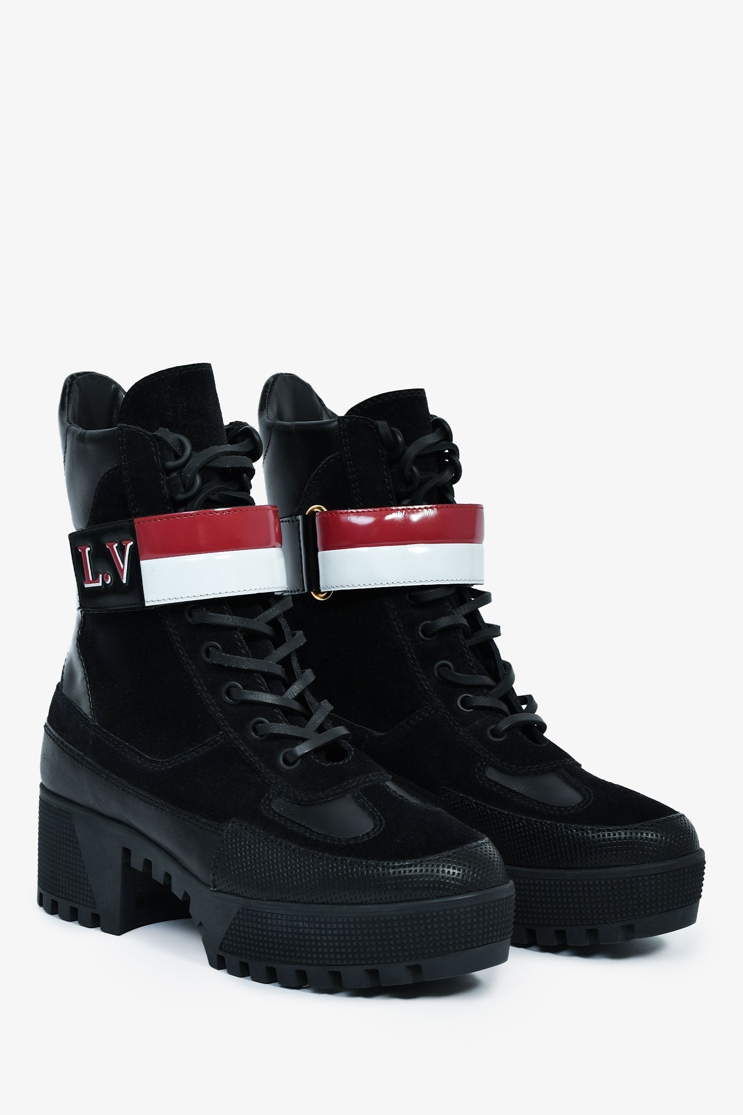 Louis Vuitton Black Suede Striped Combat 'Laureate' Boots Size 36