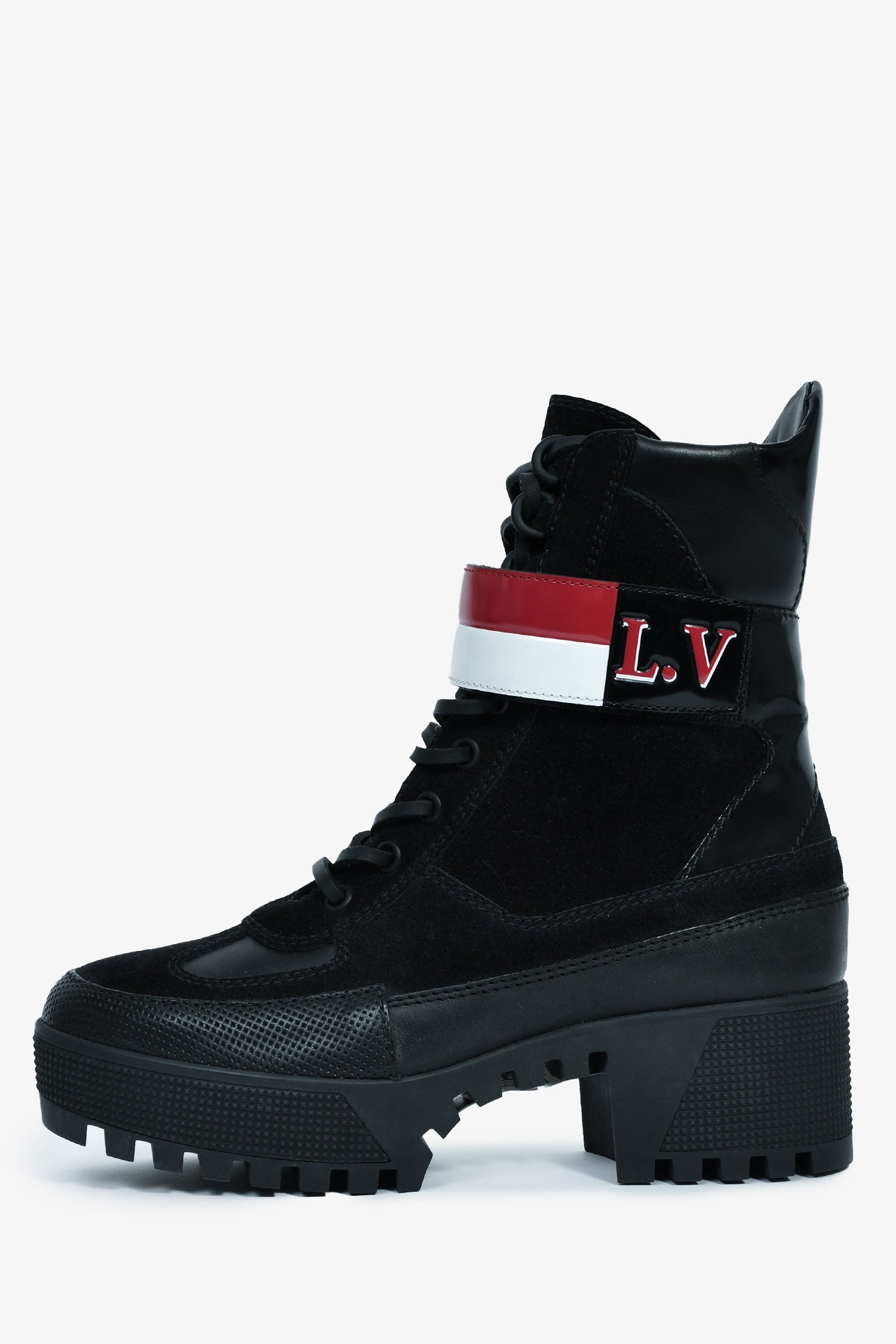 Louis Vuitton Black Suede Striped Combat 'Laureate' Boots Size 36