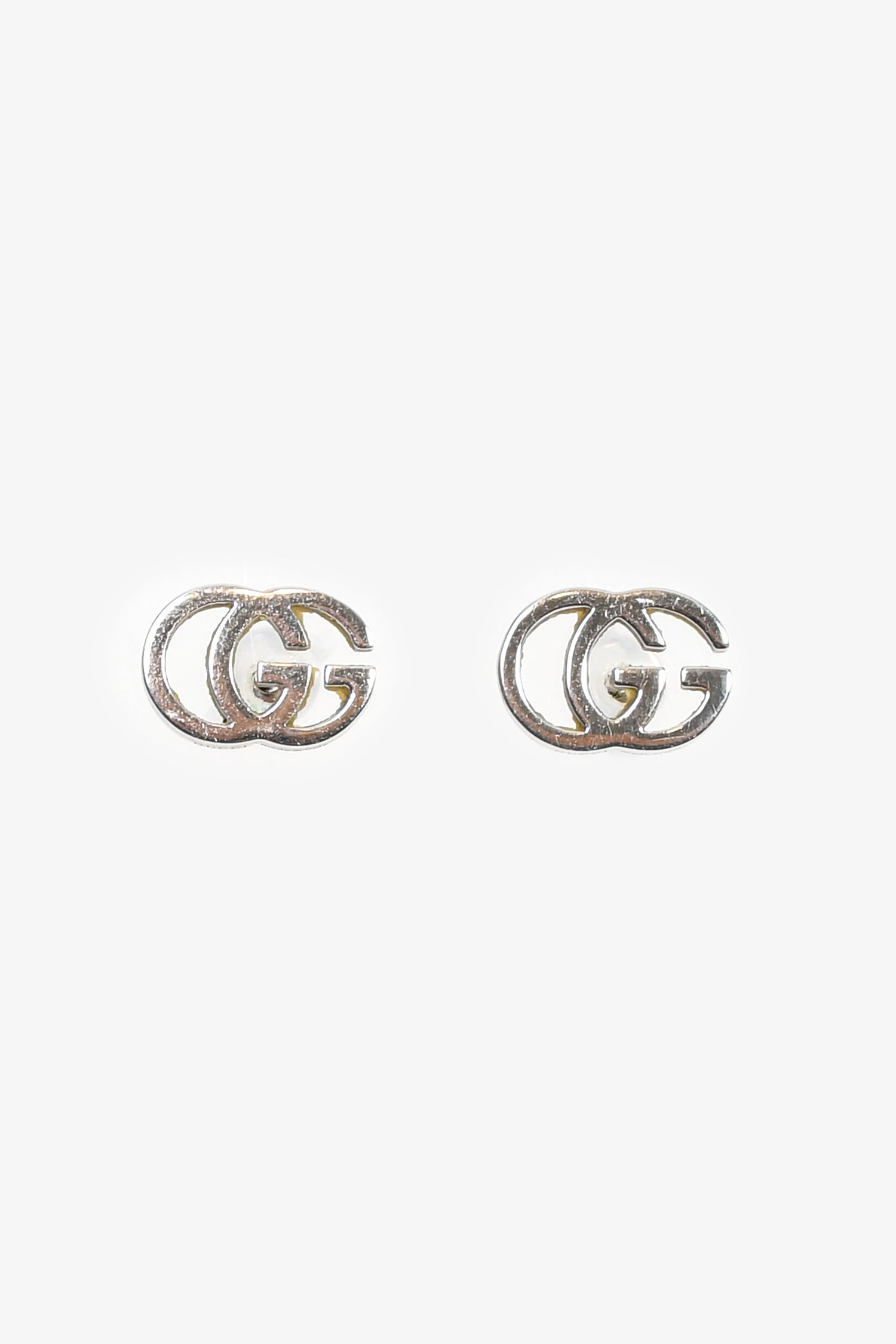 Gucci 18K White Gold Running G Stud Earrings