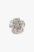 Pre-Loved Chanel™ Silver Tone Crystal Camellia Flower Ring