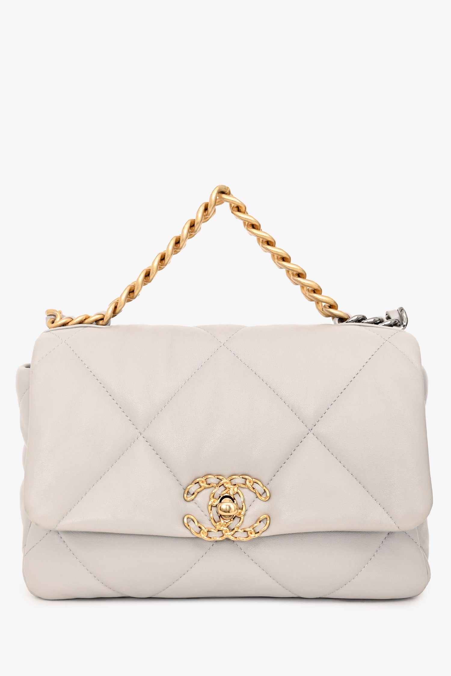 Pre-Loved Chanel™ Grey Shiny Lambskin Medium 19 Flap Bag