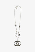 Pre-loved Chanel™ Silver/Black Crystal "CC" Necklace With Pearl Detail