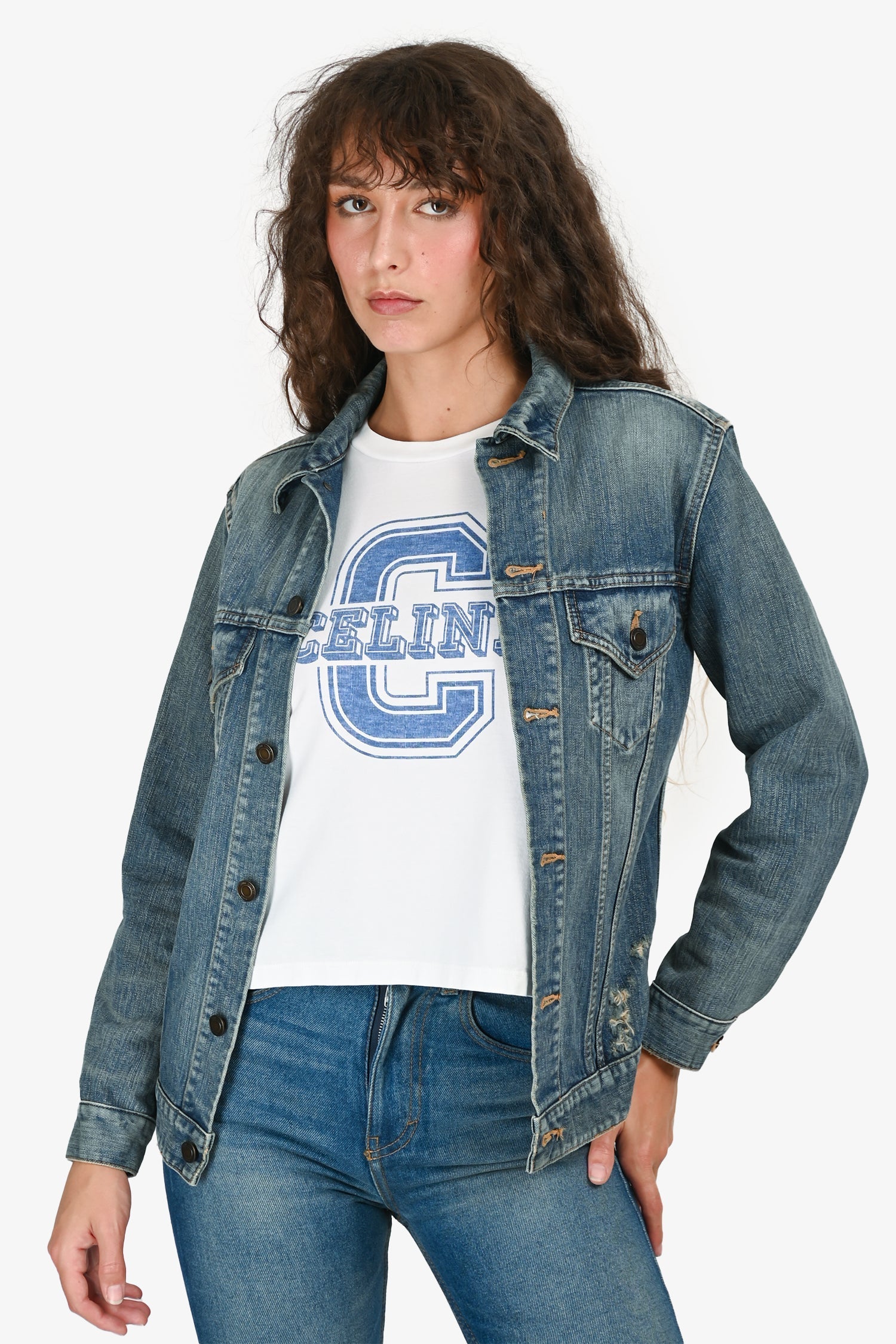 Saint Laurent Blue Distressed Denim Jacket Size XS