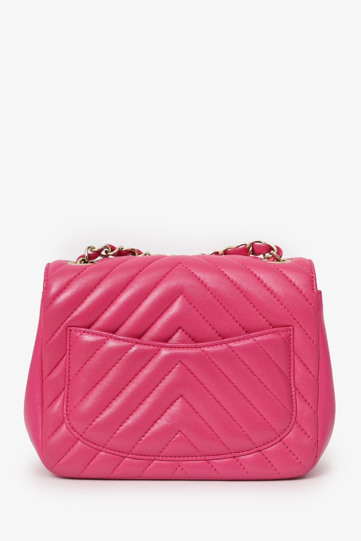 Pre-Loved Chanel™ 2017/18 Pink Leather Chevron Mini Square Flap Bag