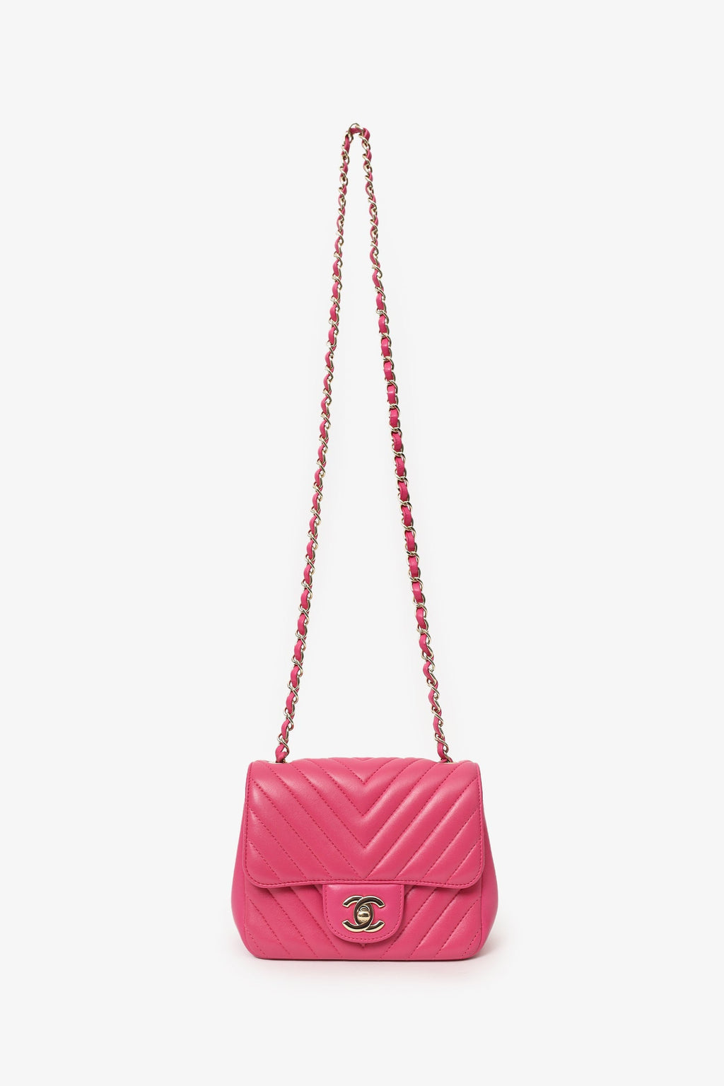 Pre-Loved Chanel™ 2017/18 Pink Leather Chevron Mini Square Flap Bag