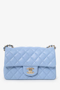 Pre-Loved Chanel™ 2020 Sky Blue Leather Quilted Mini Rectangle Flap Bag