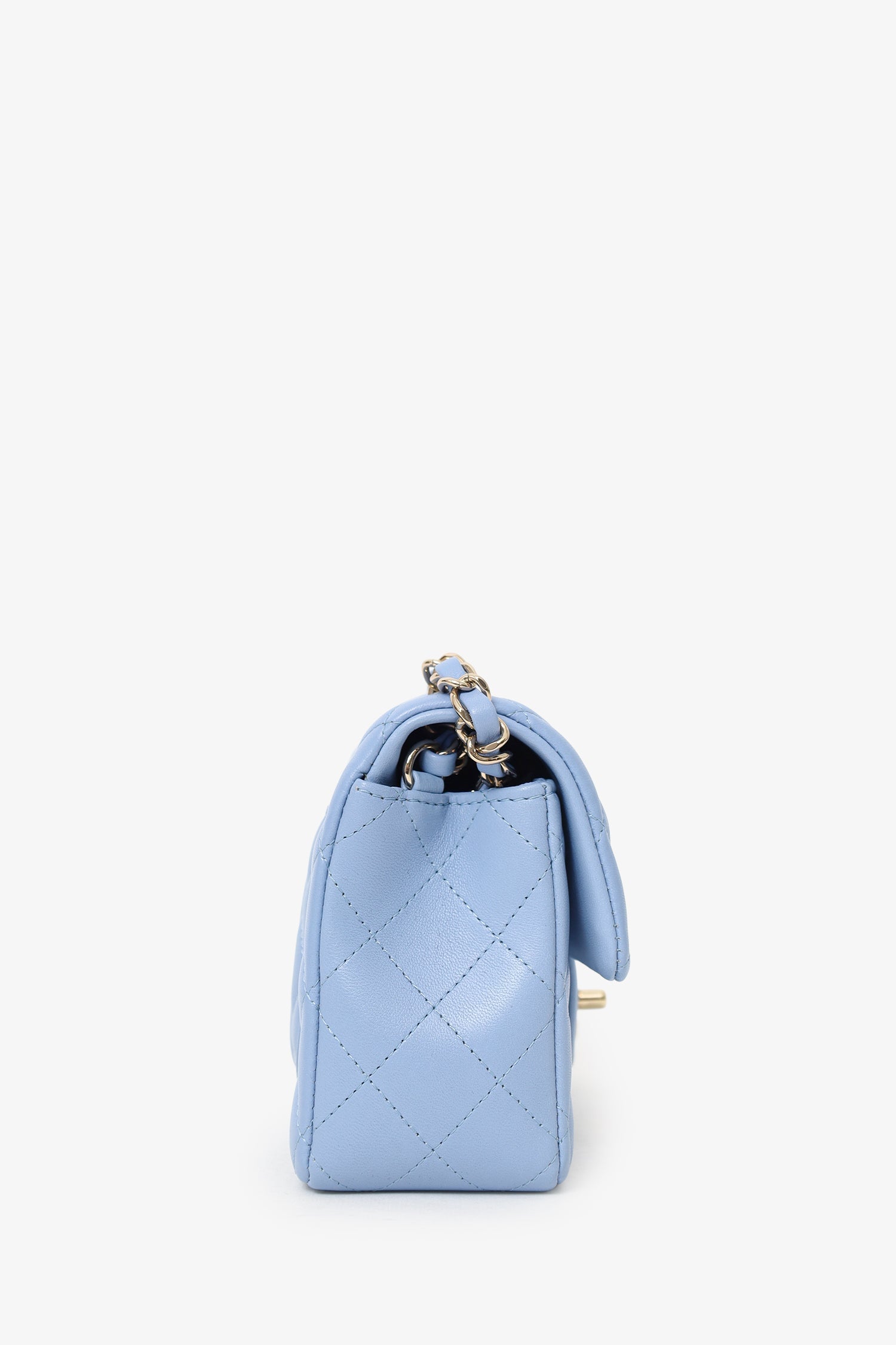 Pre-Loved Chanel™ 2020 Sky Blue Leather Quilted Mini Rectangle Flap Bag