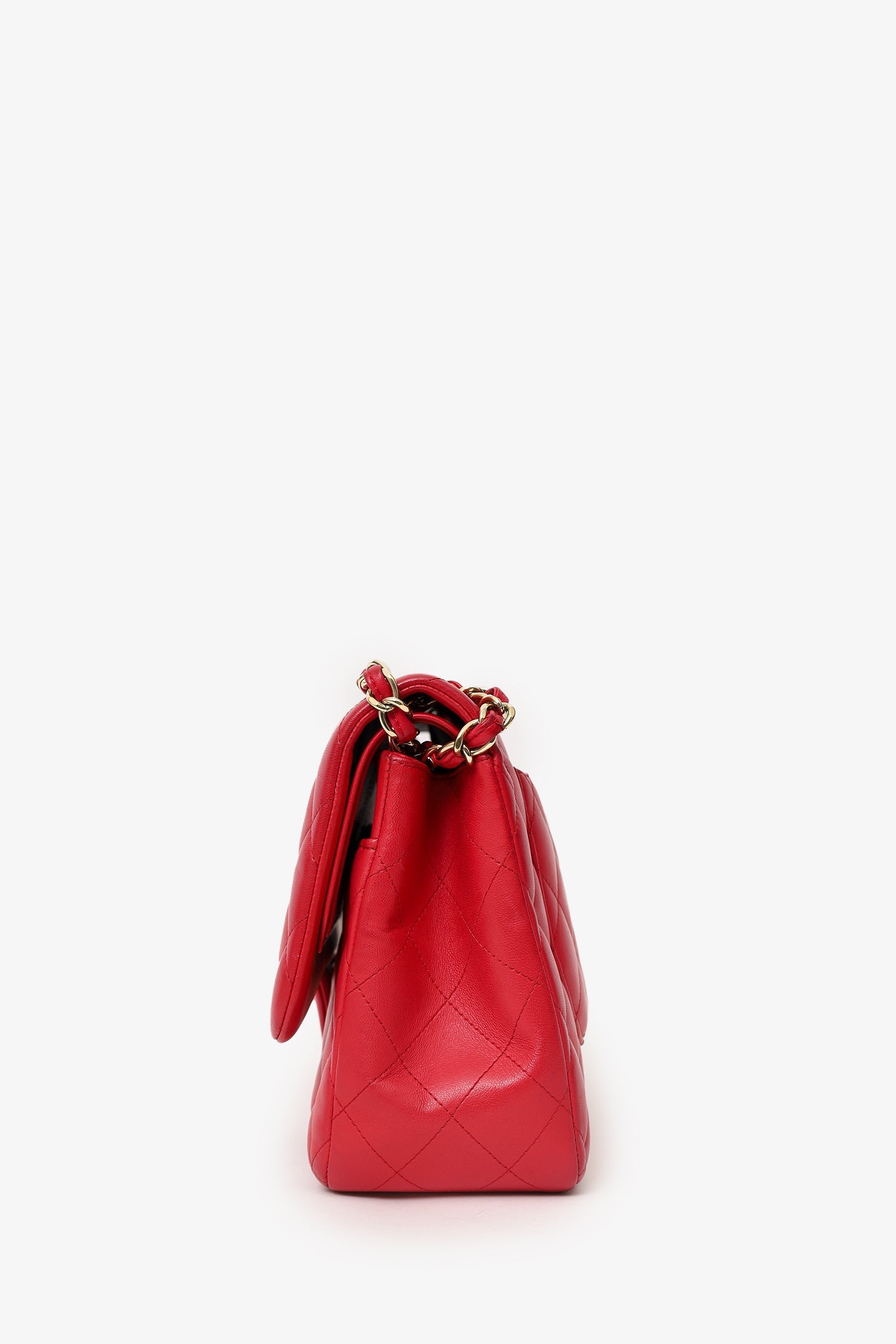Pre-Loved Chanel™ 2015-16 Red Lambskin Quilted Classic Jumbo Flap Bag
