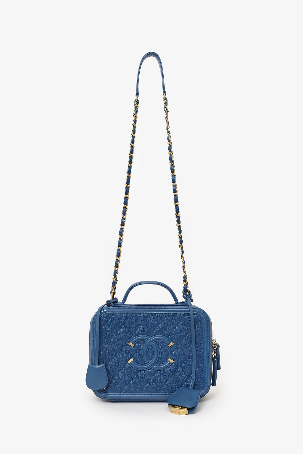 Pre-Loved Chanel™ 2019 Blue Caviar Quilted Small CC Filigree Vanity Case