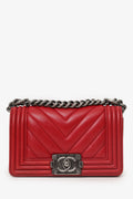 Pre-Loved Chanel™ 2016 Red Lambskin Chevron Small Boy Bag