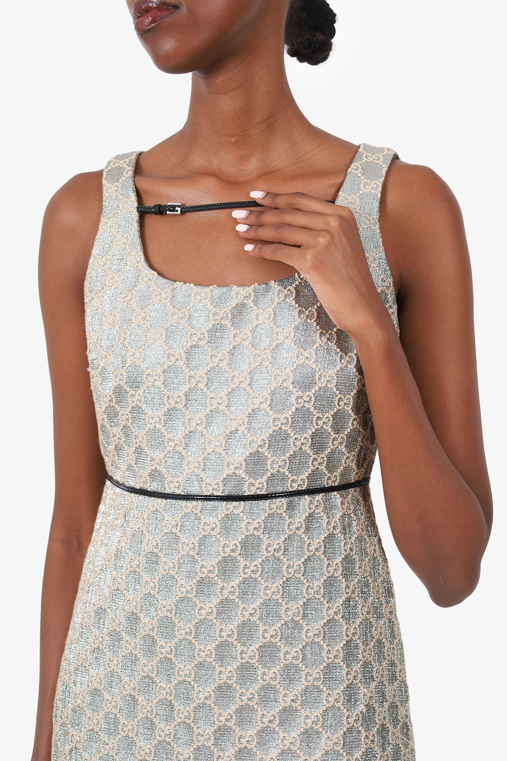 Gucci Silver Metallic Heritage GG Sleeveless Dress Size 38