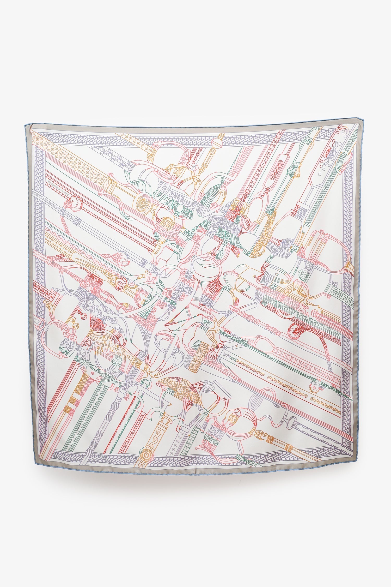 Hermès White/Multi Silk Pattern Scarf 70