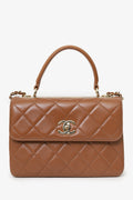 Pre-Loved Chanel™ 2016/17 Light Brown Leather Quilted Trendy Top Handle
