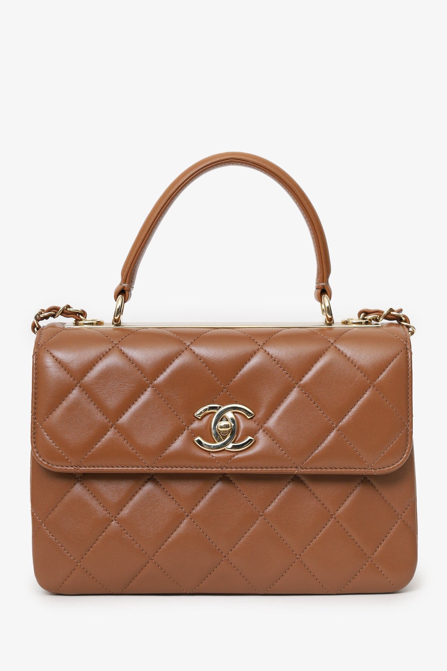 Pre-Loved Chanel™ 2016/17 Light Brown Leather Quilted Trendy Top Handle
