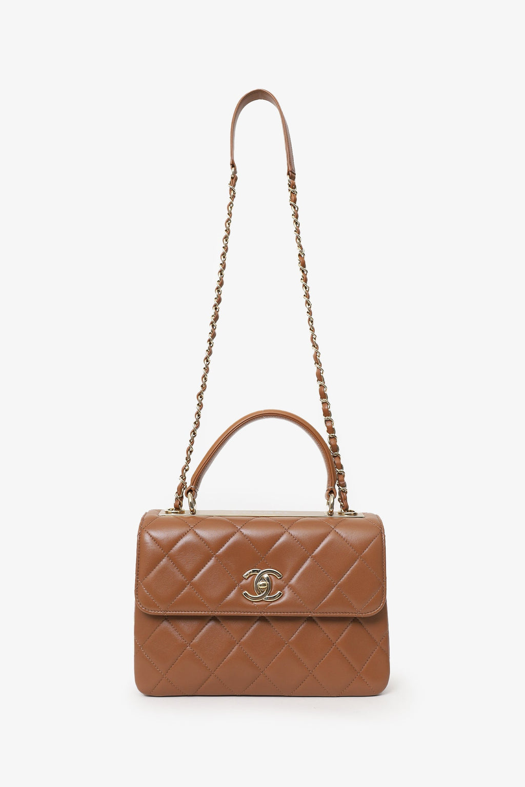 Pre-Loved Chanel™ 2016/17 Light Brown Leather Quilted Trendy Top Handle