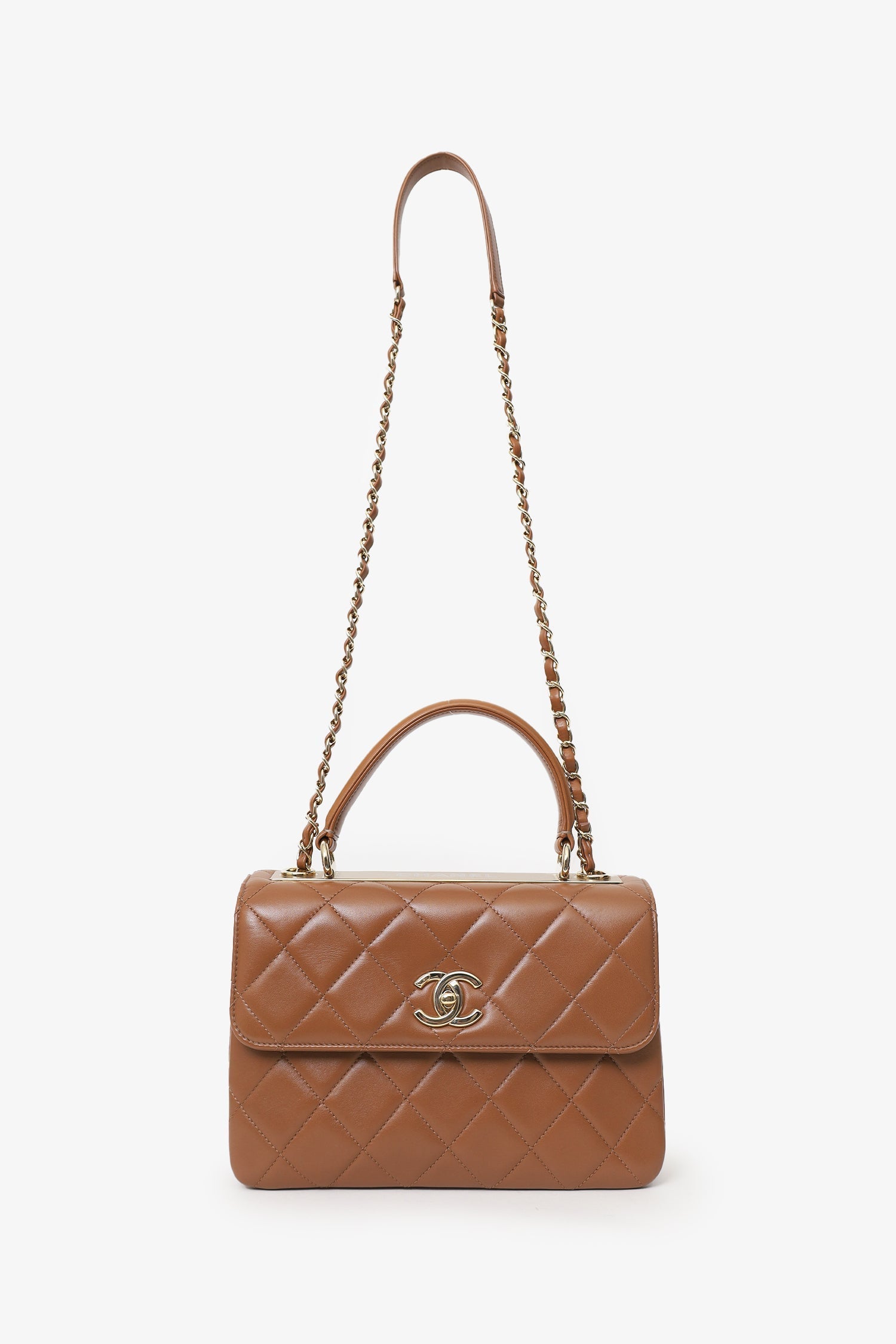 Pre-Loved Chanel™ 2016/17 Light Brown Leather Quilted Trendy Top Handle