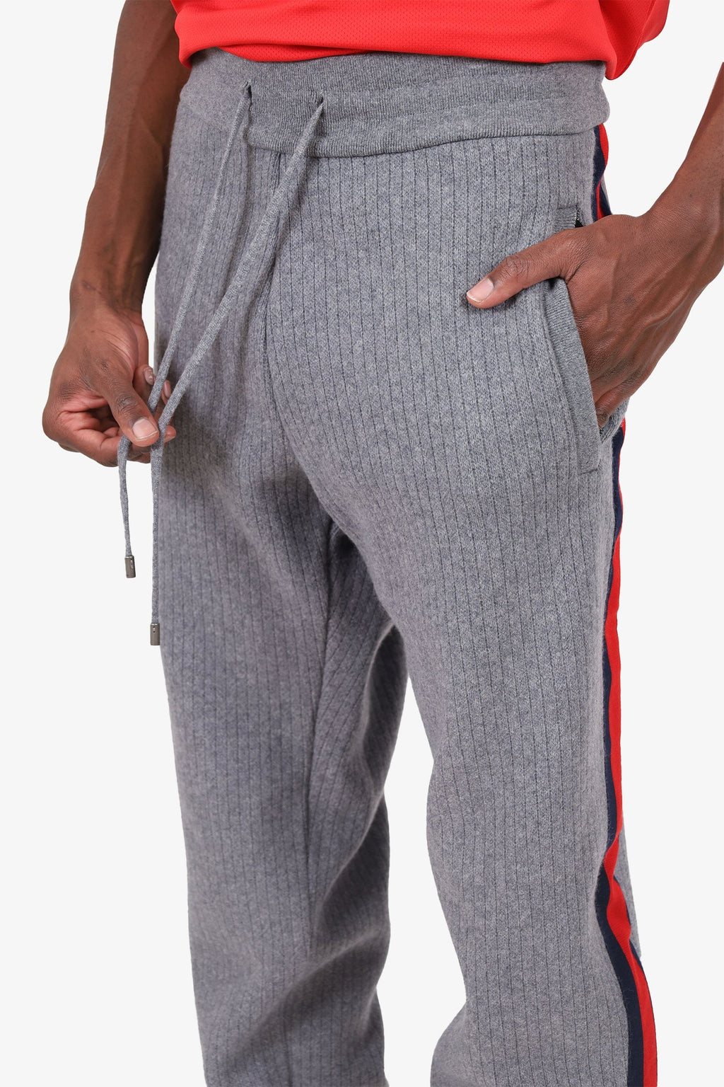 Gucci Grey Wool/Cashmere Web Trim Knit Sweatpants Size XL Mens