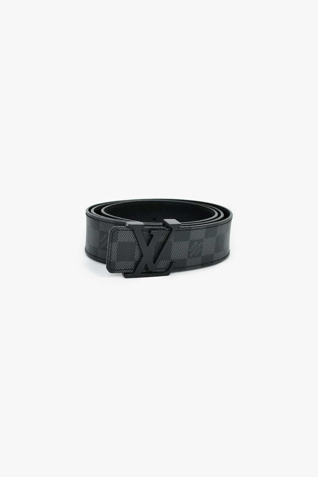 Louis Vuitton 2016 Black Leather Damier Ebene Logo Buckle Belt Size 44