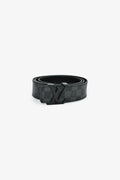 Louis Vuitton 2016 Black Leather Damier Ebene Logo Buckle Belt Size 44